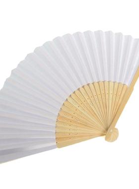 Blank White  Paper Bamboo Fding Fan 适用于 Hand Practic