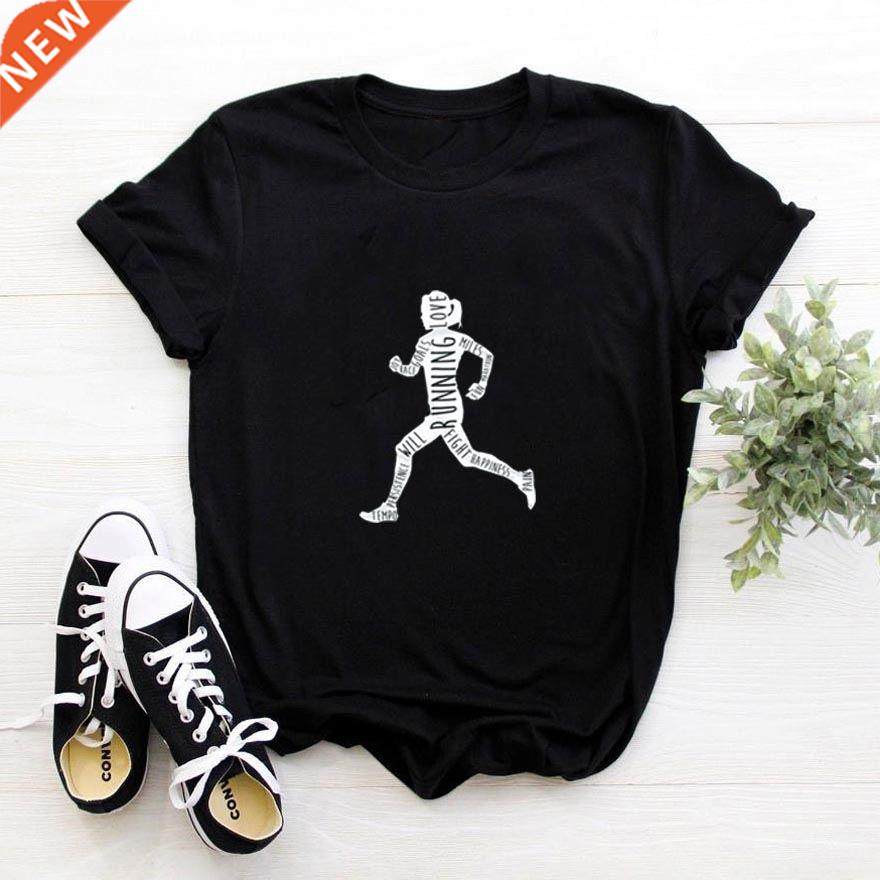 Will Love Running T-shirt Women Aesthetic Fun Graphic Whit