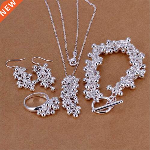 Fashion 925 Silver Jewelry set earrings bracelet rings neck
