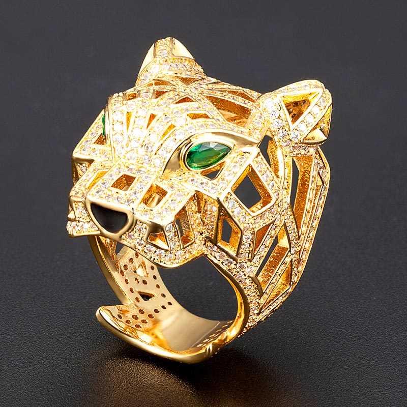 Zlxgirl jewelry Gold leopard shape animal rings for men'