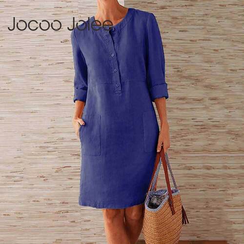 Jocoo Jo Women Casual Soild Long Sve Cotton and Linen