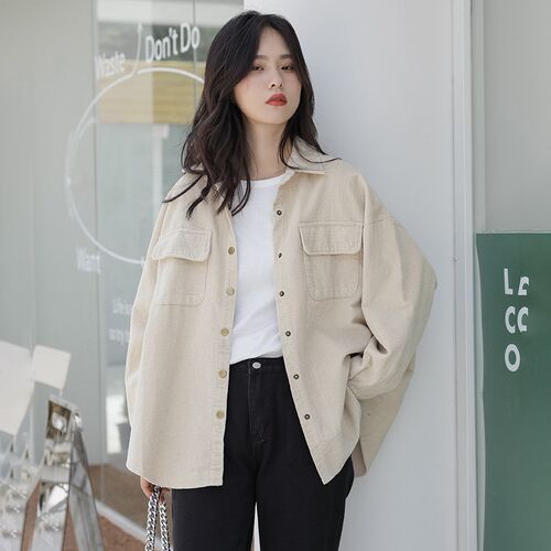 2021 autumn/winter long sleeve versatile corduroy coat lady