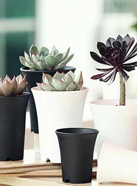 Brief Black White Flower Pot Plastic Succulent Plant Pot Thi