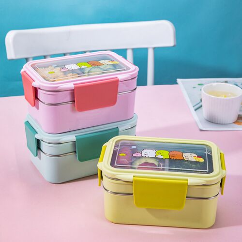 Portable Stainless Steel Lunch Box Double Layer Cartoon