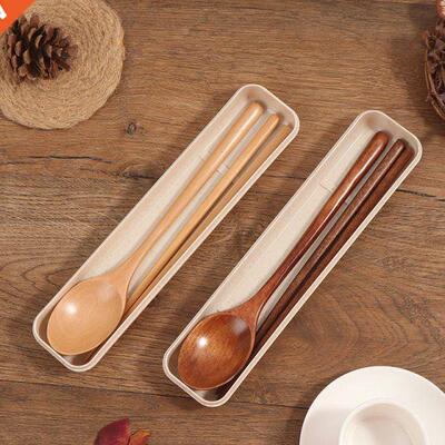 1 Pairs Chopstick +1 Spoons Portable Japanese Wooden Chopsti