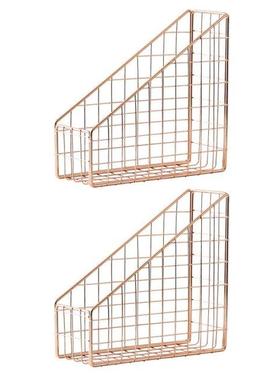 2X Rose Gd Electroplated Iron Book Hder Desktop Shelf Fi