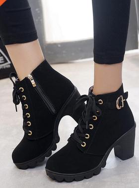 Boots women ankle boots 2022 lace-up high heel shoes woman b