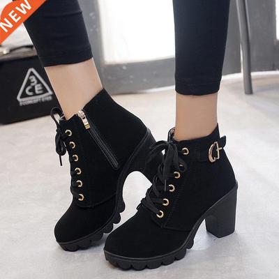 Boots women ankle boots 2022 lace-up high heel shoes woman b