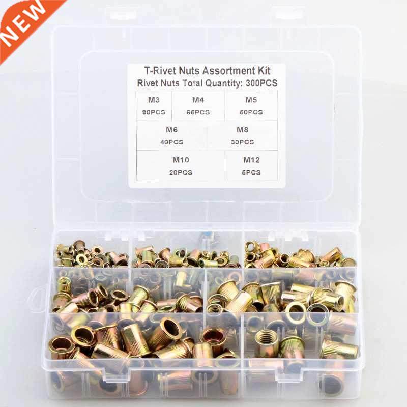 300PCS 3 5 6 8 10 12 Carbon Steel Rivet Nuts Kit Color
