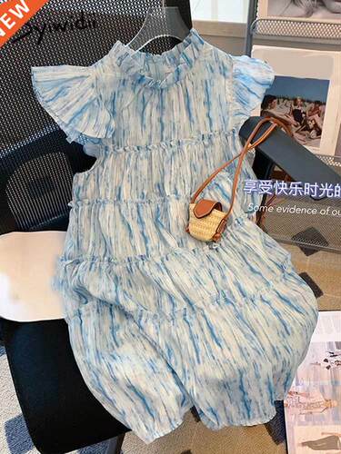 Syiwidii Blue Print Sveless Loose Dress for Women Summer