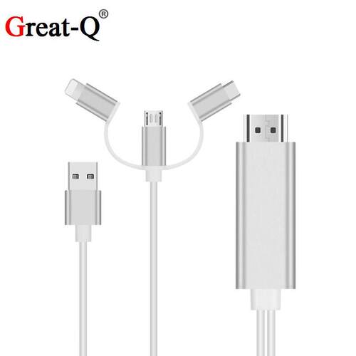 Micro USB TYPE C Lightning to HDMI 3 in 1 1080P HDTV TV Con