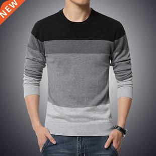 Casual Men's Sweater O-Neck Striped Slim Fit Knittwear 2
