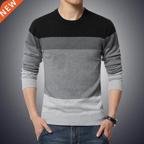 Casual Men's Sweater O-Neck Striped Slim Fit Knittwear 2