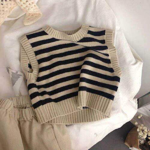 HoneyCherry Children's striped jacquard vest knitted ves
