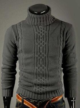 Men Slm Turtleneck Long Sleeve Casual Sweater Rbbed Cuffs