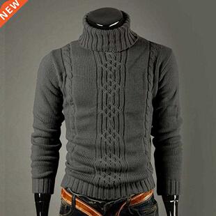 Men Slm Turtleneck Long Sleeve Casual Sweater Rbbed Cuffs
