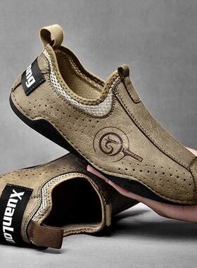 New Men handmade leather shoes fashion moccasin shoes black