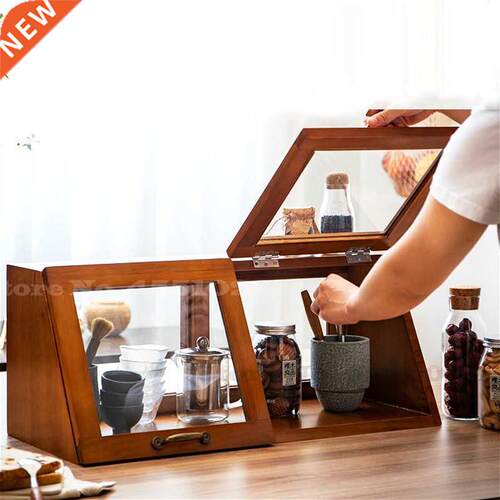 Solid Wood Glass Sideboard Kitchen Countertop Cupboard Slidi
