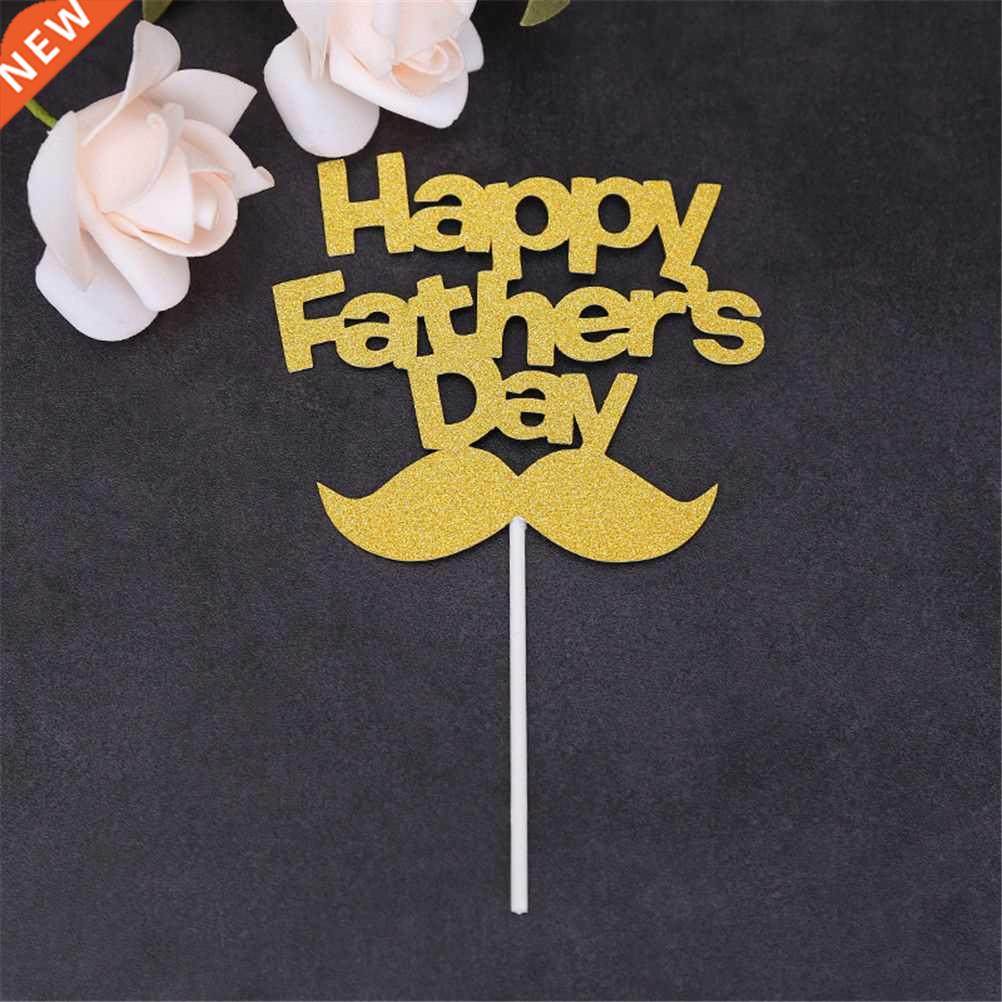1PCS  Silver Gold Moustache Happy Father Day Cake Topper
