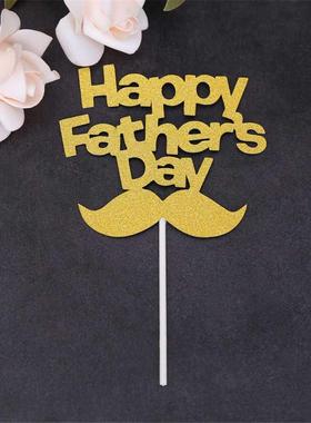 1PCS  Silver Gold Moustache Happy Father Day Cake Topper