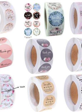 500pcs/roll Gift Sticker Round Floral Thank You Stickers Scr