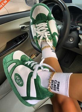 Unisex Sneaker Slippers Women Winter Warm Cotton Home Slippe