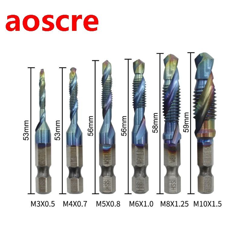 6 Pcs Hex Shank Sets HSS Metric Thread Tap Hand Drill Bits S