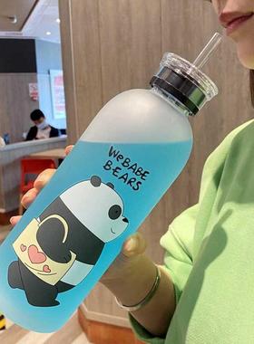 Cute Panda ear Cup 1000ml Water ottles With/Without Straw