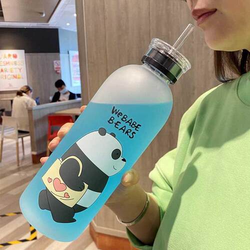 Cute Panda ear Cup 1000ml Water ottles With/Without Straw