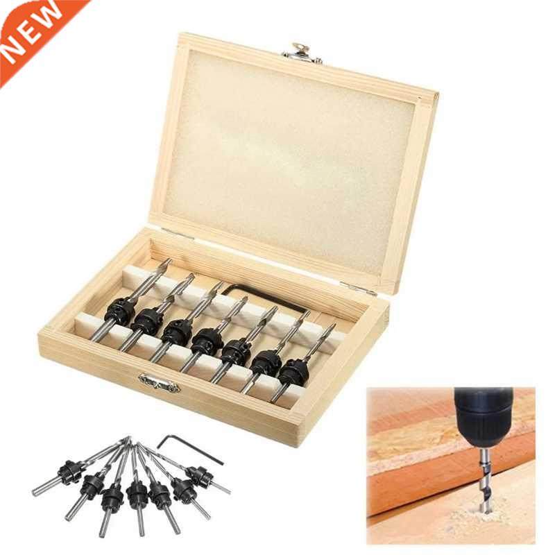 7Pcs HSS Countersink Drill Bit Set Tapered Adjustable Stop C