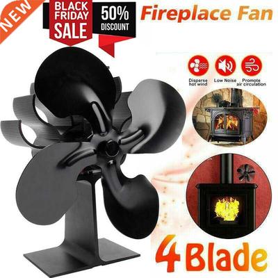 Black, Upgrade 4-Blade Heat Powered Fan for Wood Burning Sto
