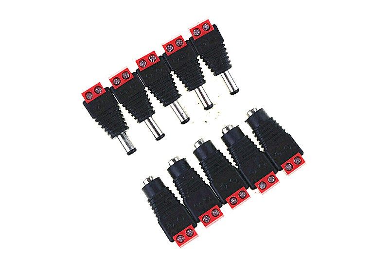 5 PAIRS 12V RED 5pcs Female +5 pcs Male DC connector 2.1*5.5