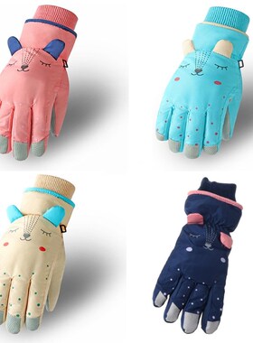 Children Kids Winter Waterproof Snow Gloves Solid Color