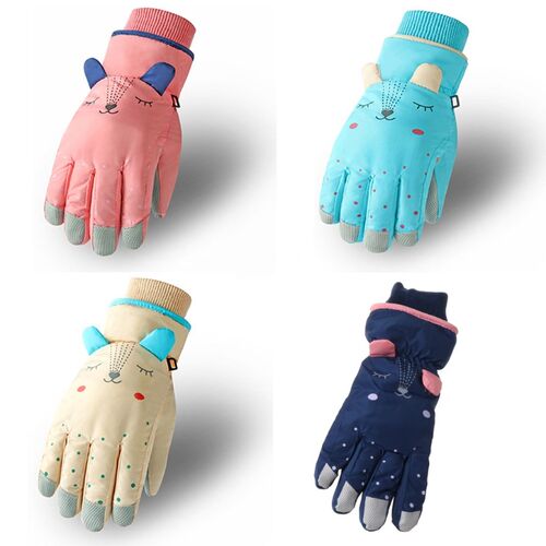 Children Kids Winter Waterproof Snow Gloves Solid Color