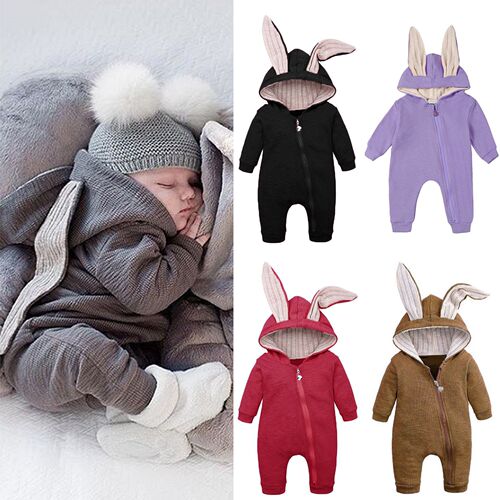 Newborn Infant Baby Boys Girls Cute Solid Warm Romper Hooded