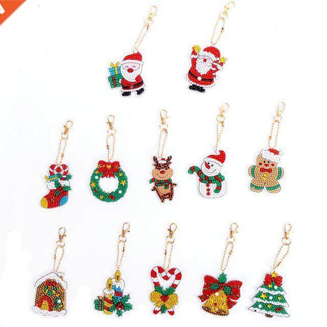 DIY Diamond Painting Cartoon Christmas Keychain Kit Pendant