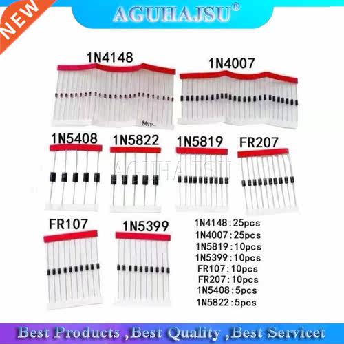 8values=100pcs 1N5399 1N5408 1N4148 1N4007 1N5819 1N5822 FR1
