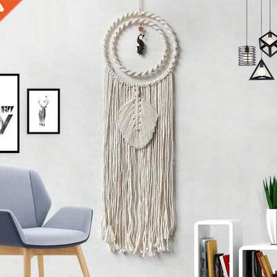 Boho Style Macrame Woven Leaf Tassel Peacocks Wall Hanging T