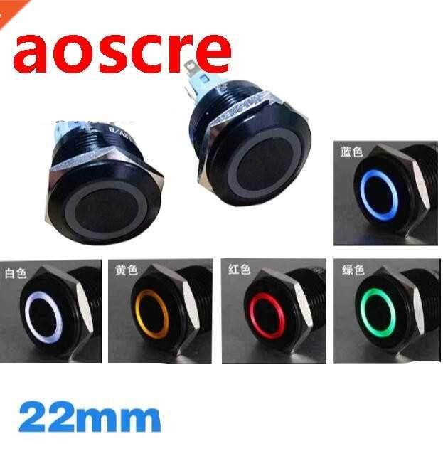 1pcs self reset 22mm tricolor RGB LED ring LED black alumin