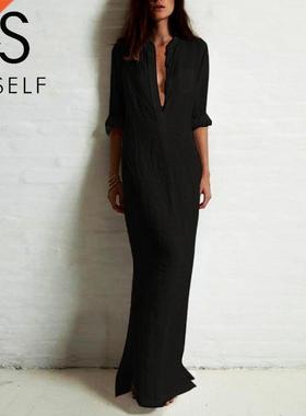 Vestidos 2022 Vintage Women Casual Shirt Dress Long Sve S