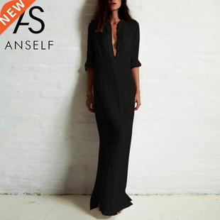 Women Casual Sve 2022 Long Vintage Dress Vestidos Shirt