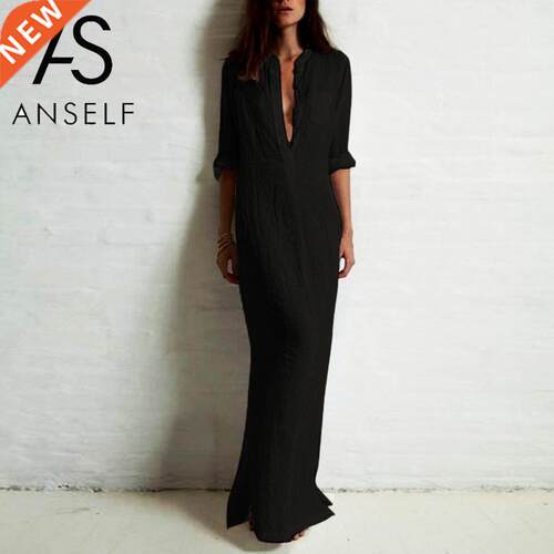 Vestidos 2022 Vintage Women Casual Shirt Dress Long Sve S