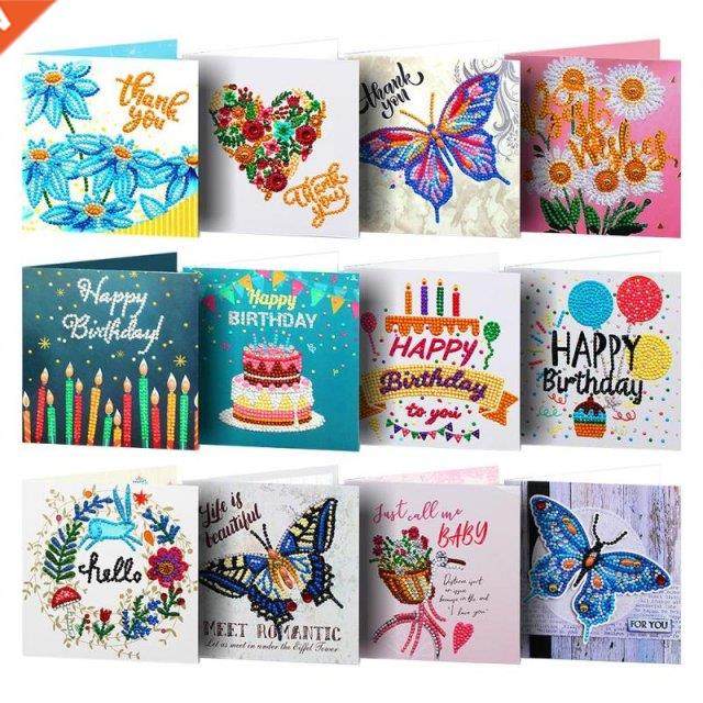 /4/6/8/12pcs Diamond Painting Greeting Card Special Shape D