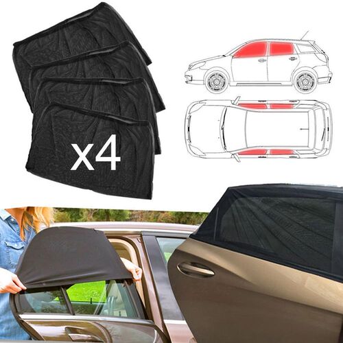 4Pcs Car Front & Rear Side Window Sun Visor Shade Mesh Cover