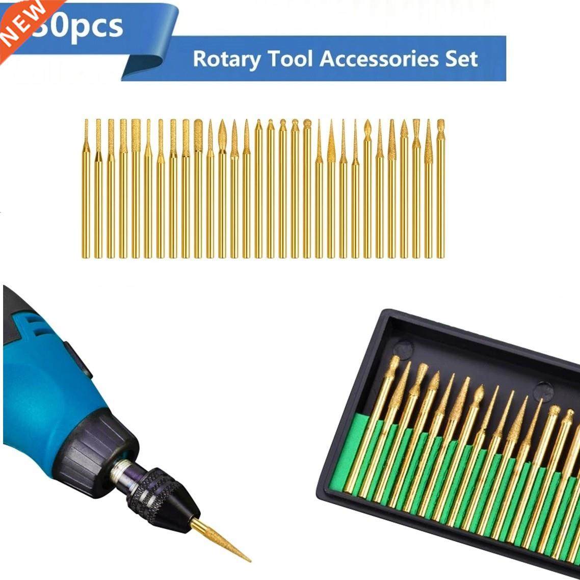 30pcs 0.8 - 5 Tip Diaeter Diaond Burs Drill Bit Set Ti