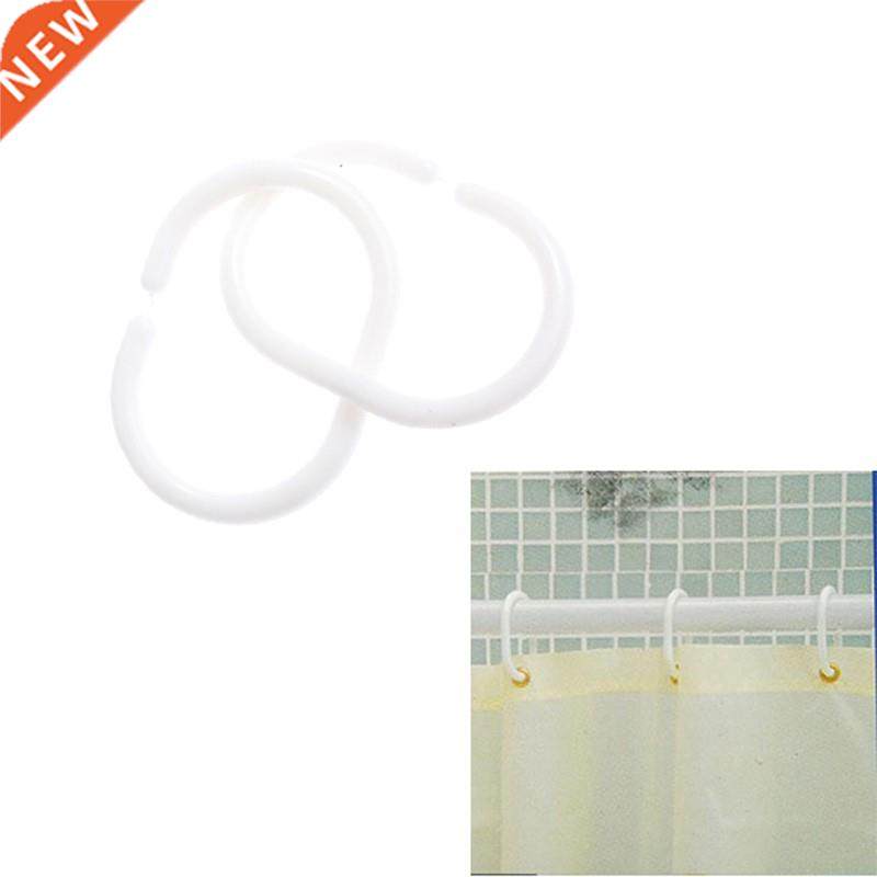 12Pcs White Shower Curtain Hooks Hanger Plastic C type Ring