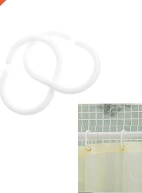 12Pcs White Shower Curtain Hooks Hanger Plastic C type Ring