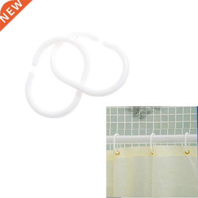 12Pcs White Shower Curtain Hooks Hanger Plastic C type Ring