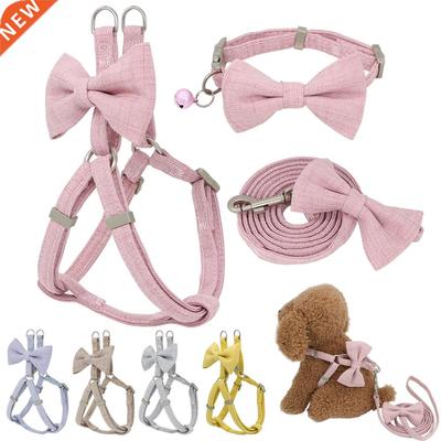 Dog Harness Leash Collar Set Adjustable Soft Cute Bow Double