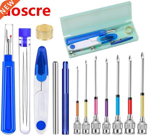 16Pcs Embroidery Punch Needle Kit Seam Ripper Scissors Thre